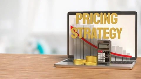 The Pricing Strategy on notebook for marketing concept 3d Rendering. Stock Illustration