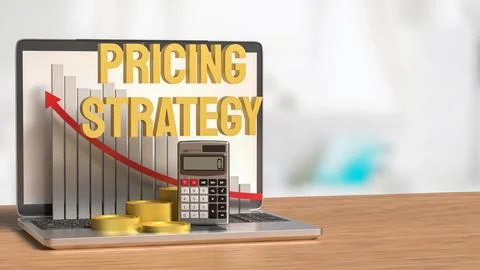 The Pricing Strategy on notebook for marketing concept 3d Rendering. Illustrazione stock