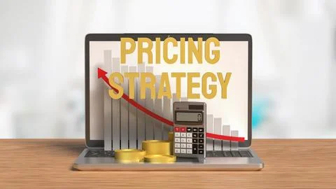 The Pricing Strategy on notebook for marketing concept 3d Rendering. Stock Illustration