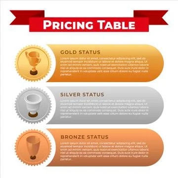 Pricing table banner design template. Gold, silver and bronze cups isometric Stock Illustration