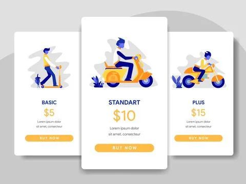 Pricing Table Comparison with Scooter, Motorcycles Illustration Stock Illustration