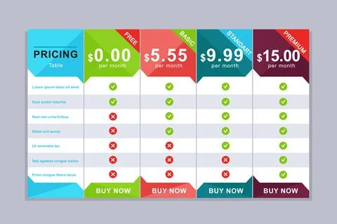 Pricing table design. Simple price list design Stock Illustration