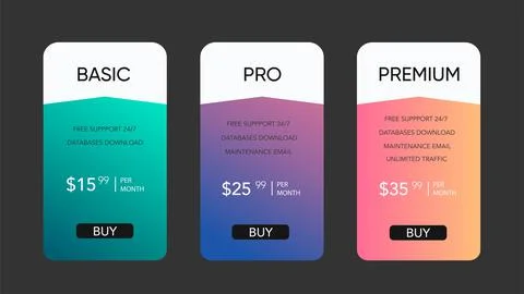 Pricing table design template for websites and applications. Stock Illustration