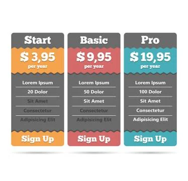 Pricing Table Illustrazione stock