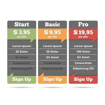 Pricing Table Illustrazione stock
