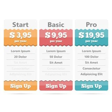 Pricing Table Stock Illustration