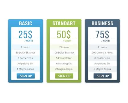 Pricing Table Illustrazione stock
