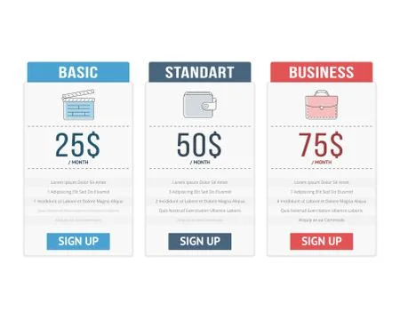 Pricing Table Illustrazione stock