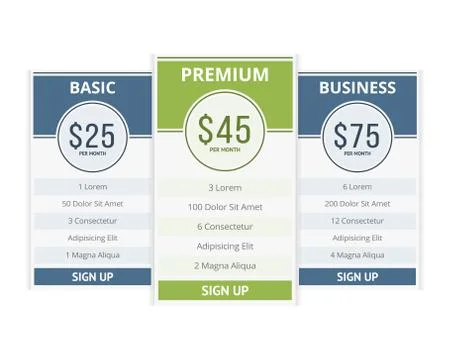 Pricing Table Illustrazione stock