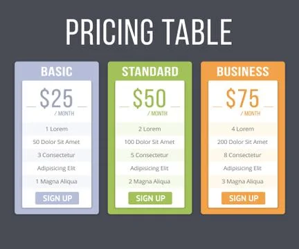 Pricing Table Stock Illustration