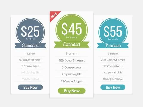 Pricing Table Illustrazione stock