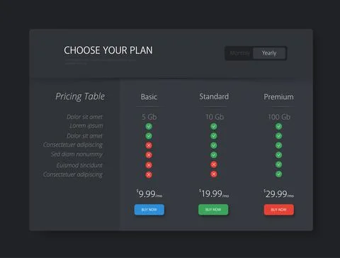 Pricing table illustration Stock Illustration