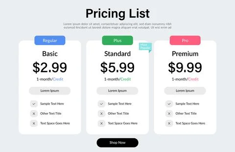 Pricing table list comparison banner template Stock Illustration