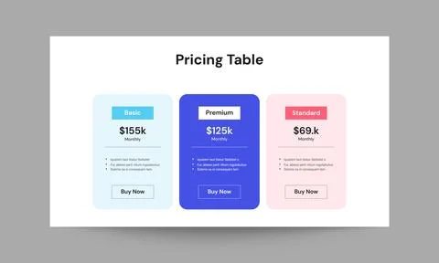 Pricing Table Slide Presentation Template Professional Business Design Stock Illustration