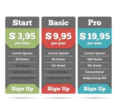 Pricing Table Template Stock Illustration