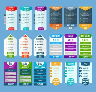 Pricing Table Templates Set Stock Illustration