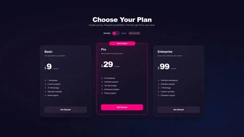 Pricing table user interface animation with billing toggle switch. 4K 動画素材 348234926