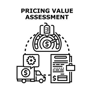 Pricing value assessment process determining product cost and worth Stock Illustration