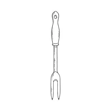 Prick pitchfork or meat fork utensil, hand drawn vector illustration isolated. Stock Illustration