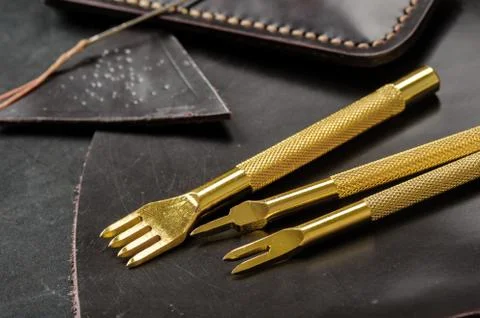 Pricking irons, leather working tools Stock Photos