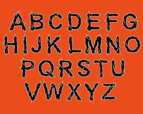 Prickly alphabet with scars on orange background. Illustrazione stock