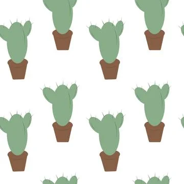 Prickly cactus in a flower pot Seamless pattern. World Cactus Day Background or Stock Illustration