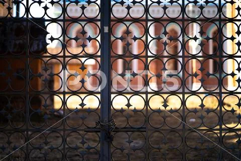 Prickly fence closed to the castle Stock Photos