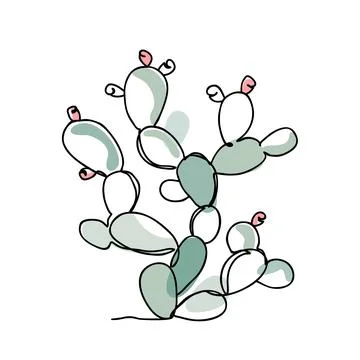 Prickly Pear Cactus vector in modern single line art style. Continuous line Stock Illustration