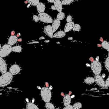 Prickly Pear seamless pattern. Prickly pear cactus with ripe fruits. 스톡 일러스트