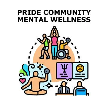 Pride community mental wellness support and services Stock Illustration