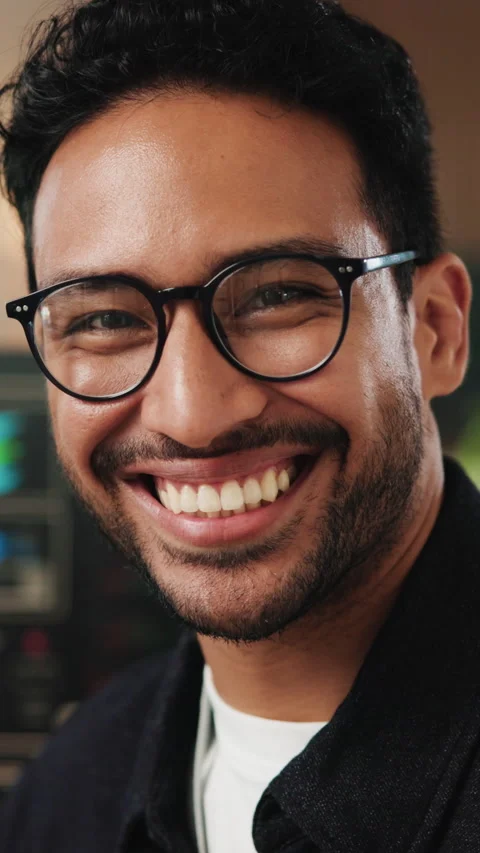Pride, face and man in tech agency with laugh, web developer and positive Stock Footage 342235013