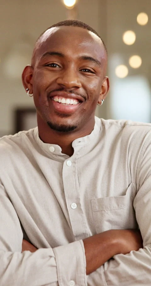 Pride, face or black man in office with arms crossed, brand advisor or ambition Stock Footage 338221487