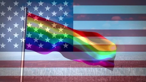 Pride Flag and american flag Stock Footage