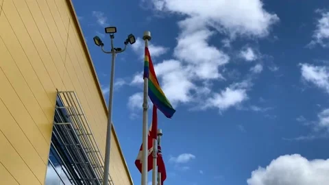 Pride flag with Canadian flag 2 Stock Footage 134990642