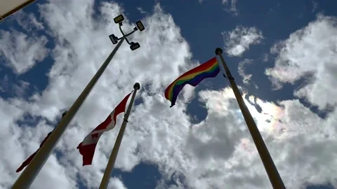 Pride flag with Canadian flag 3 Stock Footage 134990646