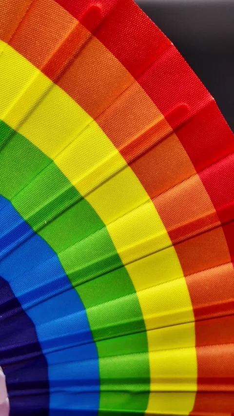 Pride flag fan opening and closing on a black background Vídeos de archivo 329451728