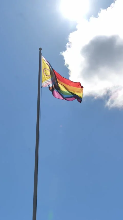 Pride flag in motion against blue sky and clouds Stock Footage 315273549