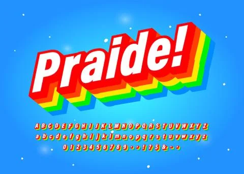 Pride Font Six Colour Rainbow Typeface Intended To Celebrate Diversity. Retro 3D Illustrazione stock