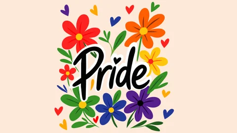 Pride Lettering with Colorful Flowers and Hearts Positive Celebration Animat Видео 335348853