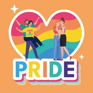 Pride lettering with couples Stock Illustration