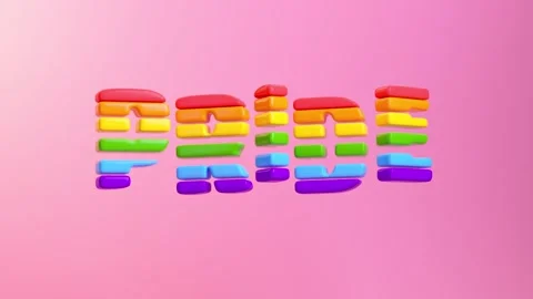 Pride looping video featuring the word "PRIDE" in rainbow stripes on a pink.. Video stock 307588859