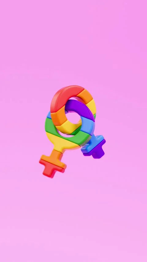 Pride looping video for social media post featuring two rainbow-colored fem.. Video stock 306536291
