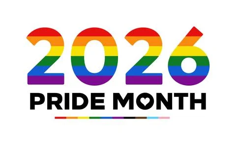 Pride Month 2026 typography logo, LGBT rainbow flag text 스톡 일러스트