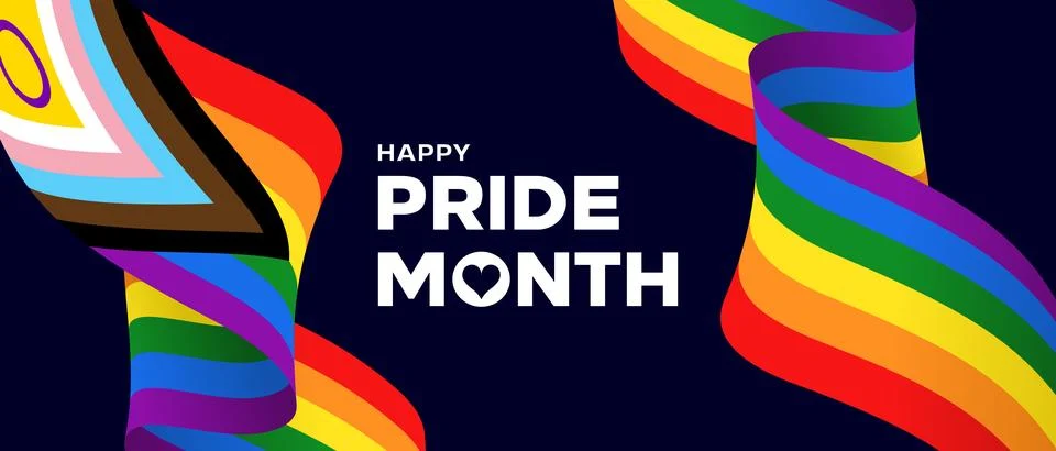 Pride Month background, LGBTQIA progress pride flag banner Stock Illustration