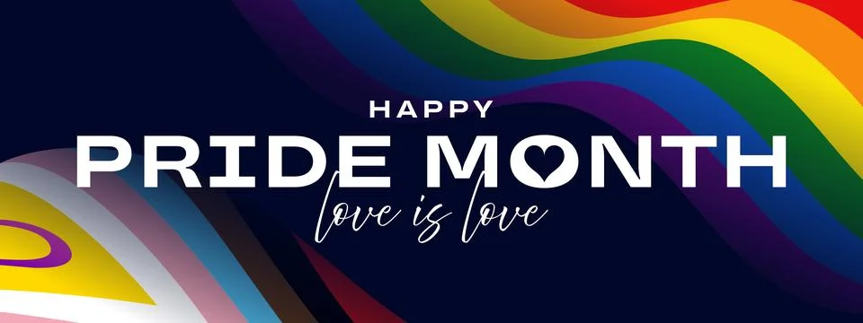 Pride Month background, progress pride banner, love is love Stockillustratie