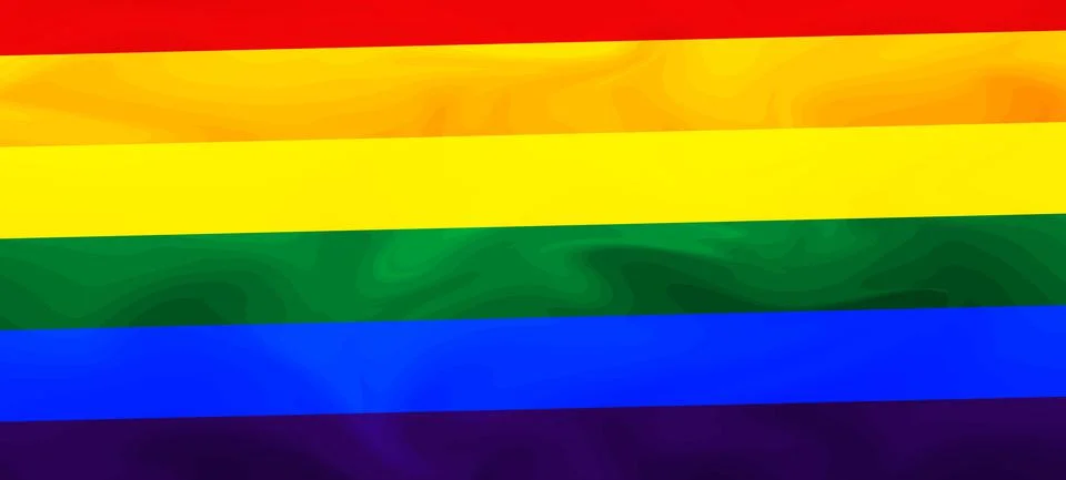 PRIDE MONTH banner on gradient rainbow background. LGBT flag. Template design Stock Illustration