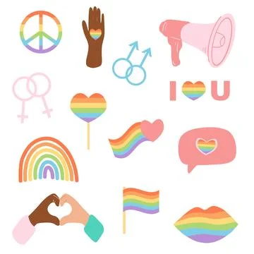 Pride month concept, gender equality, people diversity. Set of elements such as Stock Illustration