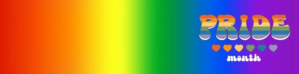 Pride month horizontal banner with gradient with pride colors flag and groovy Stock Illustration