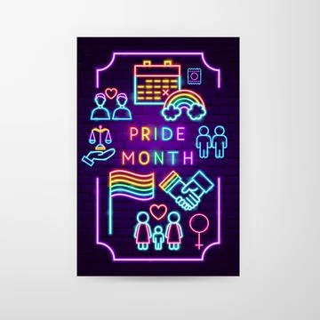 Pride Month Neon Flyer 스톡 일러스트
