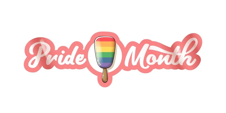 Pride Month Rainbow Popsicle Vector Cheerful LGBTQ Symbol with Script Typography Stockillustratie